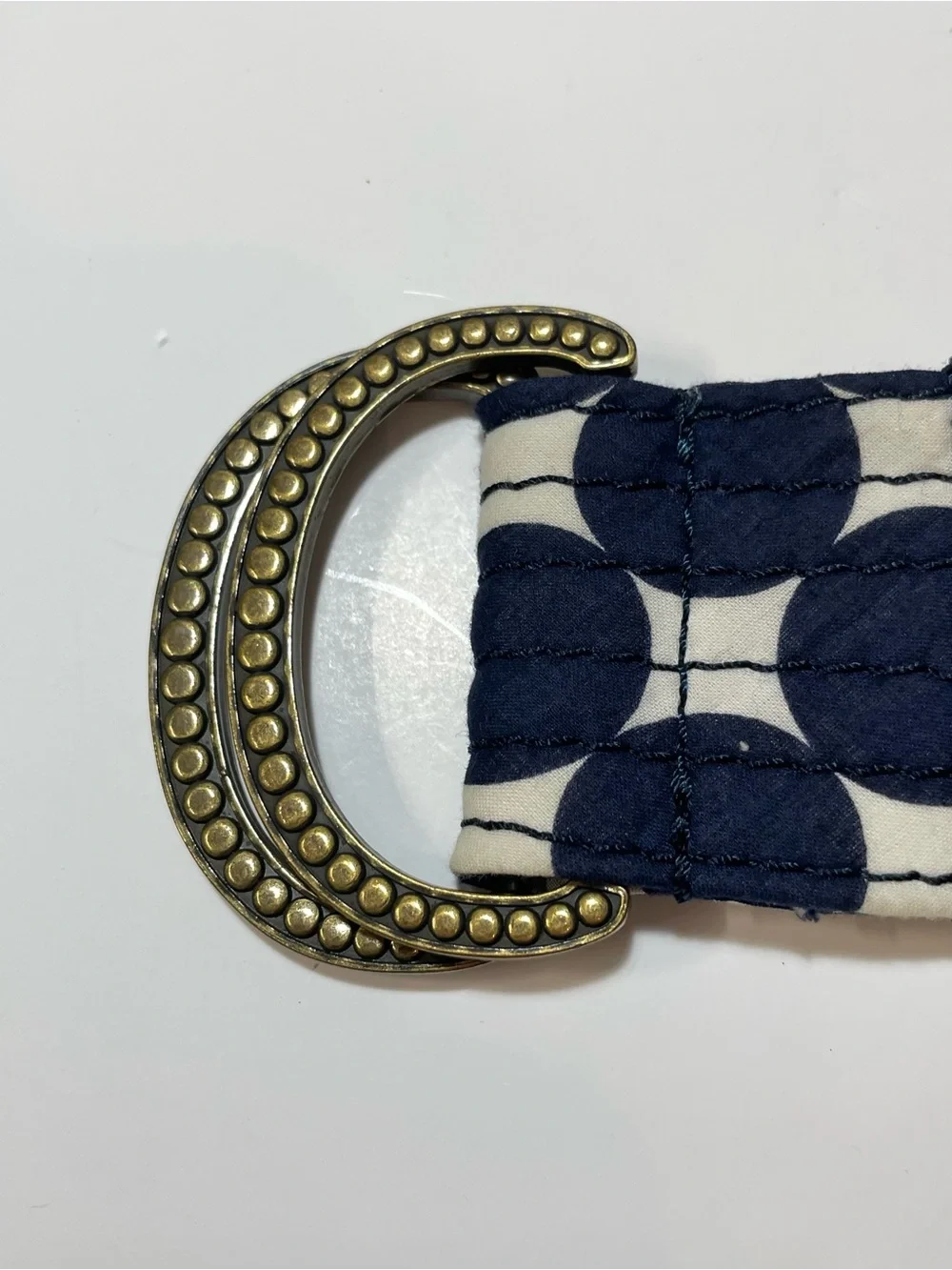 J. Crew Navy and White Polka Dot Fabric Belt with Brass D-Ring - Picture 6 of 9